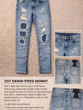 ZGY Light Blue Distressed Skinny Jeans - Men
